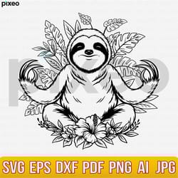 sloth with flowers svg, sloth svg, sloth flower svg, sloth head svg, sloth clipart, sloth cricut, sloth cut file, sloth
