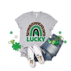 lucky shirt, lucky rainbow shirt, clover shirt, lucky rainbow cheetah shirt, st patrick's day shirt, st patrick's day, i