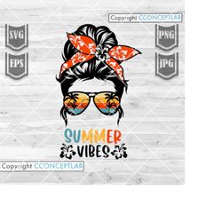 messy bun hair summer vibes svg || summer svg || bun hair mom svg || summer vibes svg || beach svg || beach life svg ||