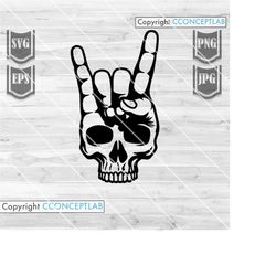 rockers skull svg file || rock hand sign skull clipart || skull clipart || skull svg || punkrock sign svg || rock hand s