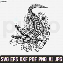 alligator with flowers svg, alligator svg, crocodile svg, alligator clipart, alligator cricut, alligator cut file, allig