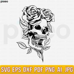 Skull And Roses Svg, Skull With Flowers Svg, Skull Svg, undefined Skull And Roses Clipart, Skull Vector, Skull Cricut, Skull Cut