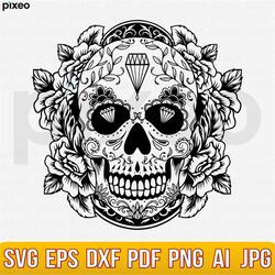 sugar skull svg, day of the dead svg, dia de los muertos svg, sugar skull clipart, sugar skull cricut, sugar skull cut f