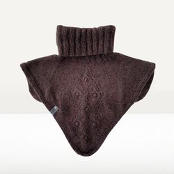 Knitted warm chocolate angora wool scarf for women, warm round scarf