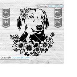 Floral Dachshund Svg | Floral Dog Svg | Dachshund Clipart | Dachshund Cutfile | Floral Dachshund Png | Floral Dog Png |