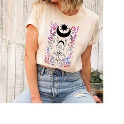 mystic moon and sun shirt, mystical moon phase shirt, moon phase t-shirt, wildflower moon shirt, celestial moon shirt, s