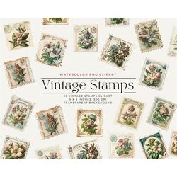 vintage flower stamps clipart, vintage stamps floral postal stamps clipart , vintage floral shabby stamps, commercial li