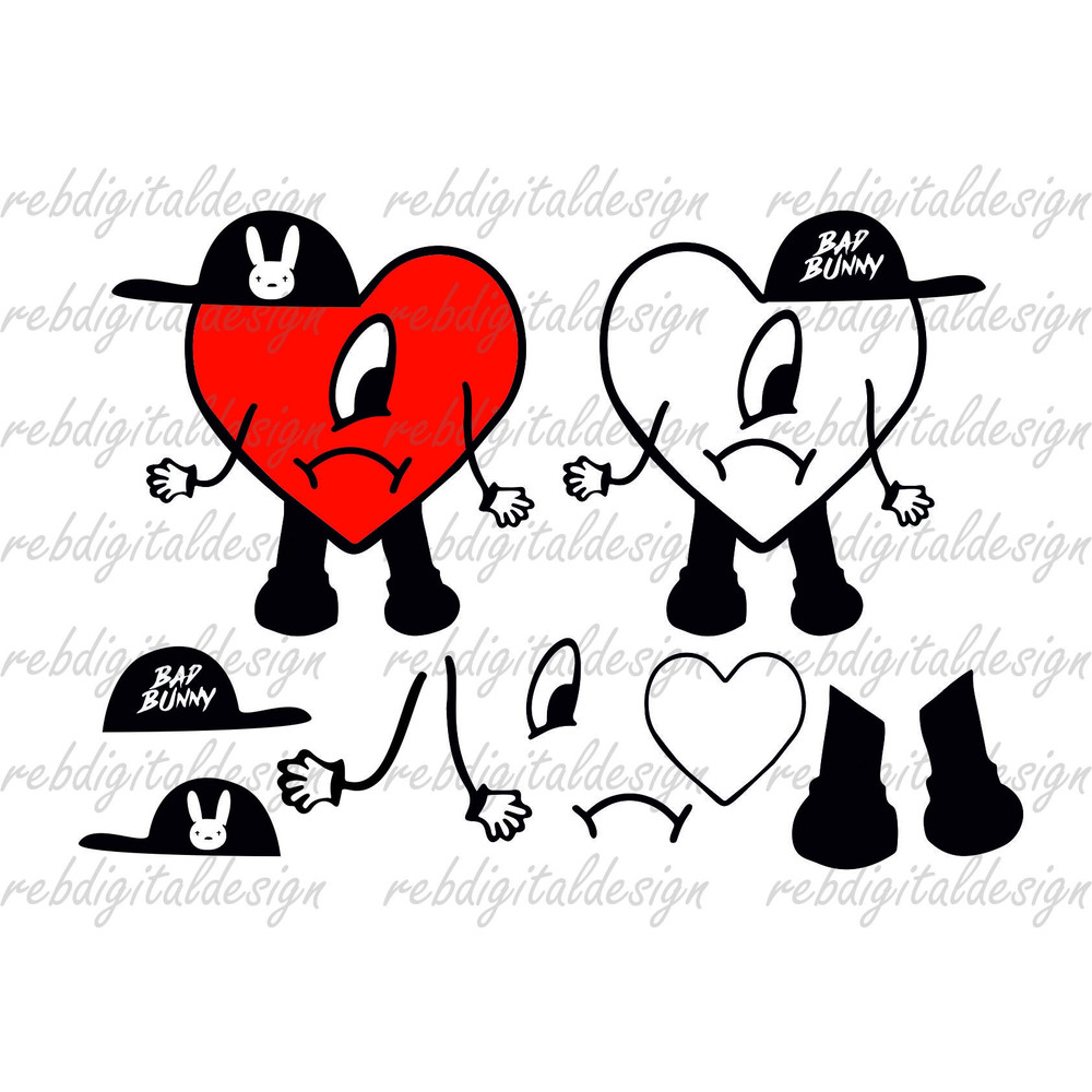 Bad Bunny Un Verano Sin Ti Baby Benito Layered Valentines SVG PDF PNG Eps Instant Digital Download Files Clipart Vector Outline Stencil - 1.jpg