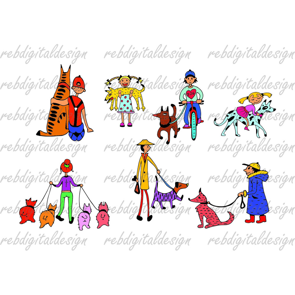Dogs and People characters Line Art drawings clipart, Vector dogs, Dogs sketch, one line dogs, Abstract people and dogs, SVG PNG PDF Eps - 1.jpg
