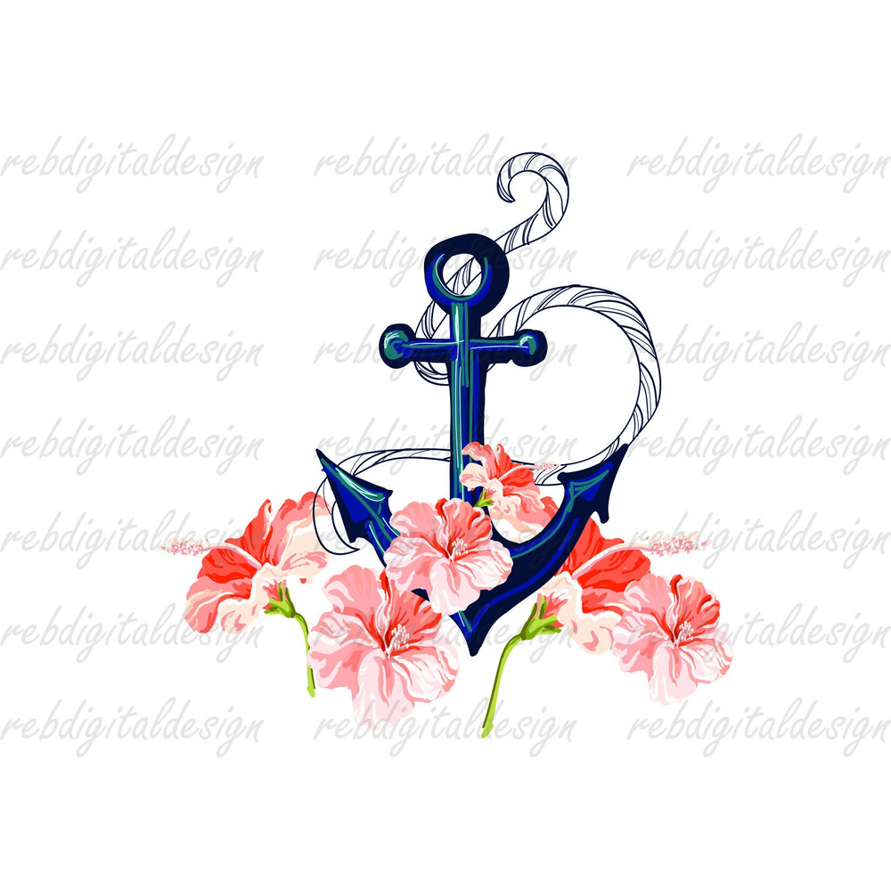 Ship Anchor Rose Flower PDF PNG Instant Digital Download Clipart Vector Outline Stencil - 1.jpg
