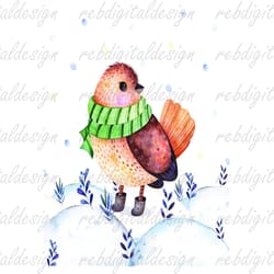 winter bird scarf jpeg instant digital download clipart vector outline stencil