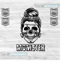 momster svg || momster shirt || halloween svg || haloween shirt || mom life svg || bun hair mom svg || bun hair skull sv