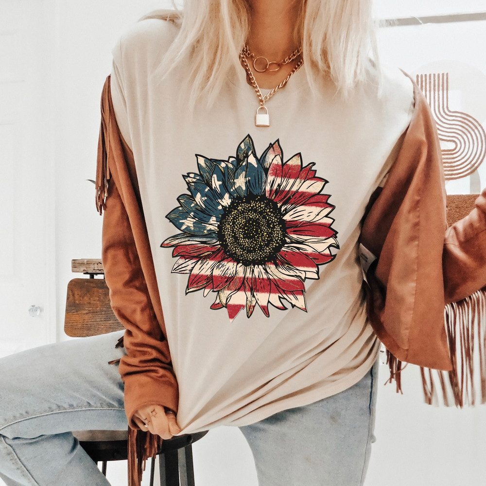 America Sunflower Shirt, USA Flag Flower T Shirt, Gift For American, 4th Of July Flag Graphic T-Shirt, Freedom TShirt, Independence Shirt - 1.jpg