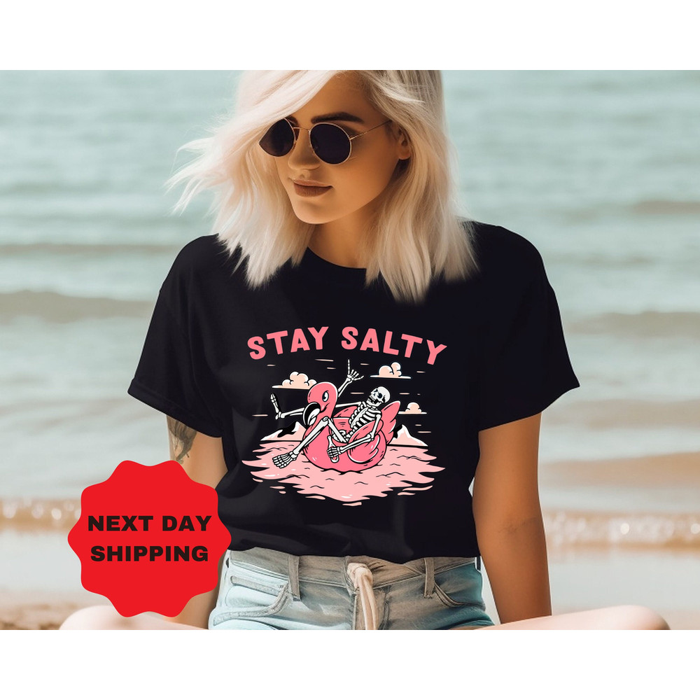 Beach T-Shirt, Stay Salty, OverSized T-Shirt, Vintage Tee, Skeleton, Grunge, Skull, Summer Skeleton Shirt, Beach Tee, Vacation Beach Shirt - 1.jpg