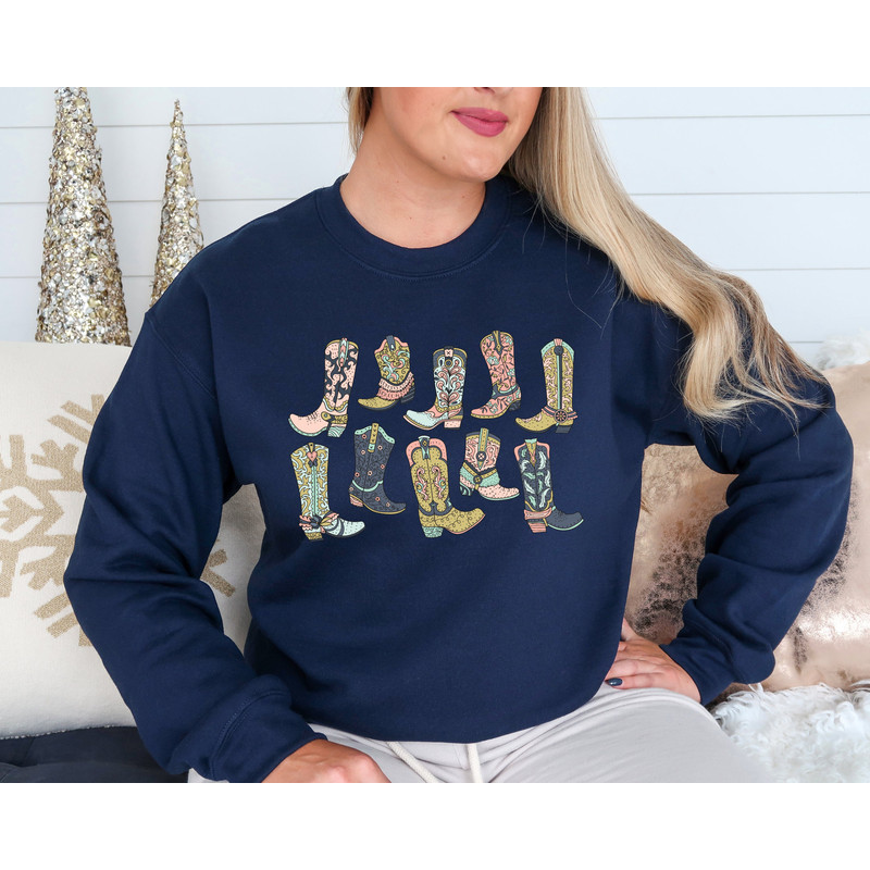 Cowboy Boot Sweatshirt, Star Boot Sweatshirt, Retro Cowgirl Sweatshirt, Western Chic Women's Sweatshirt, Gift for Women, Pink Boots - 2.jpg