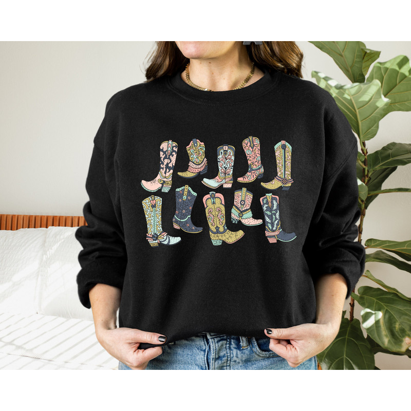 Cowboy Boot Sweatshirt, Star Boot Sweatshirt, Retro Cowgirl Sweatshirt, Western Chic Women's Sweatshirt, Gift for Women, Pink Boots - 4.jpg