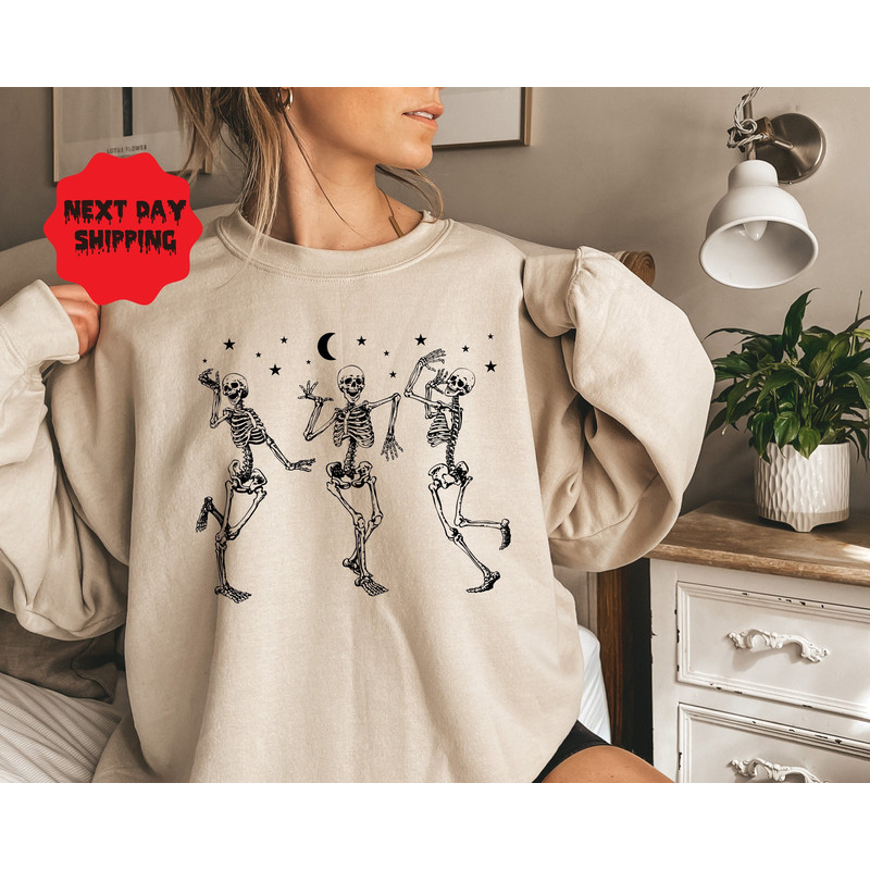Dancing Skeleton Sweatshirt and Hoodie, Funny Halloween Skeleton Sweatshirt, Halloween Party Sweatshirt, Halloween Costume Sweatshirt Hoodie - 1.jpg