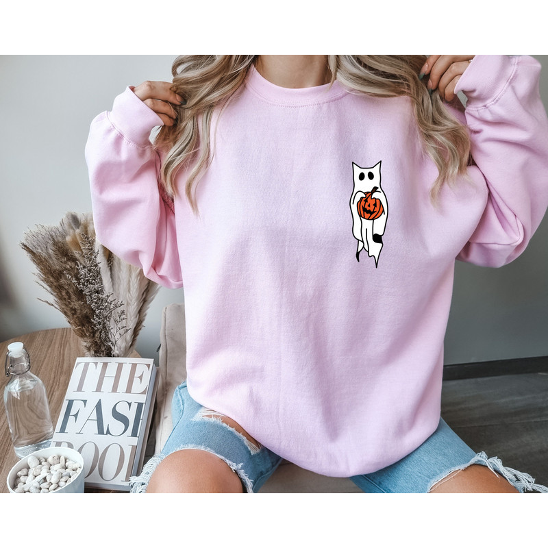 Ghost Cat Halloween Sweatshirt, Halloween Cat Shirt, Halloween Shirt, Cat Lover Shirt, Spooky Season, Pumpkin Shirt, Halloween Sweater - 4.jpg
