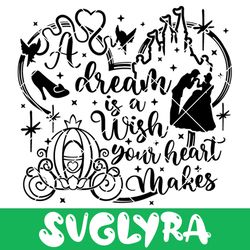 A Dream is a Wish your Heart Makes SVG, Glass Slipper Svg, Slipper Princess Svg, Magical Castle Svg, Mouse Ears Svg