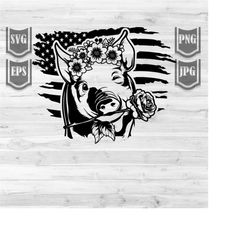us pig farm svg | floral animal clipart | farmlife shirt png | farmer dad gift idea dxf | usa farming cutfile | flower b
