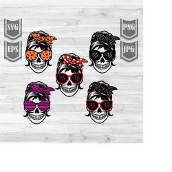 woman skull bands svg bundle | momlife shirt png | mother's day gift idea dxf | mom life cutfile | messy bun hair clipar