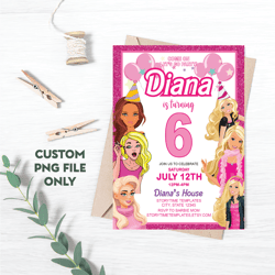 Personalized File Hot Pink Birthday Party Invitation, Pink Doll Party Printable Invitation, Doll Invitation