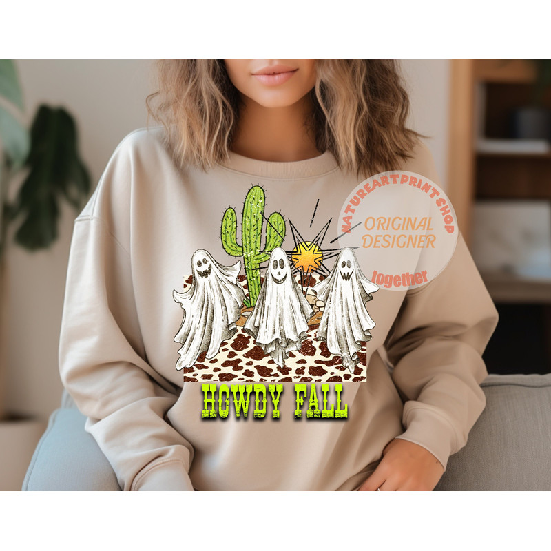 Howdy Fall Ghost Png, retro fall png, western fall png, western pumpkin png, Halloween Ghost Png, 300 DPI High Resolution - 2.jpg