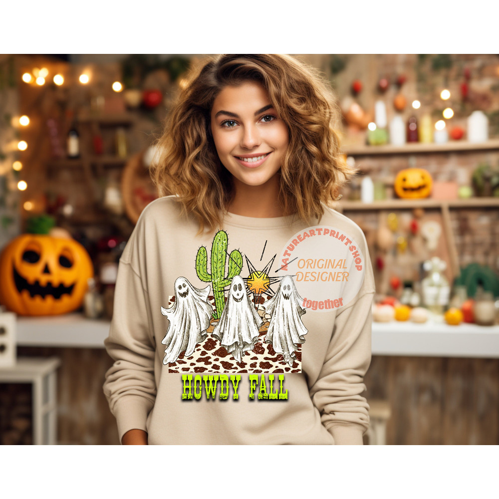 Howdy Fall Ghost Png, retro fall png, western fall png, western pumpkin png, Halloween Ghost Png, 300 DPI High Resolution - 3.jpg