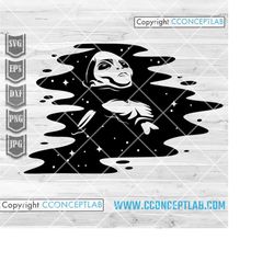alien floating svg | ufo cutfile | outer space being clipart | unidentified flying object stencil | high alien shirt png
