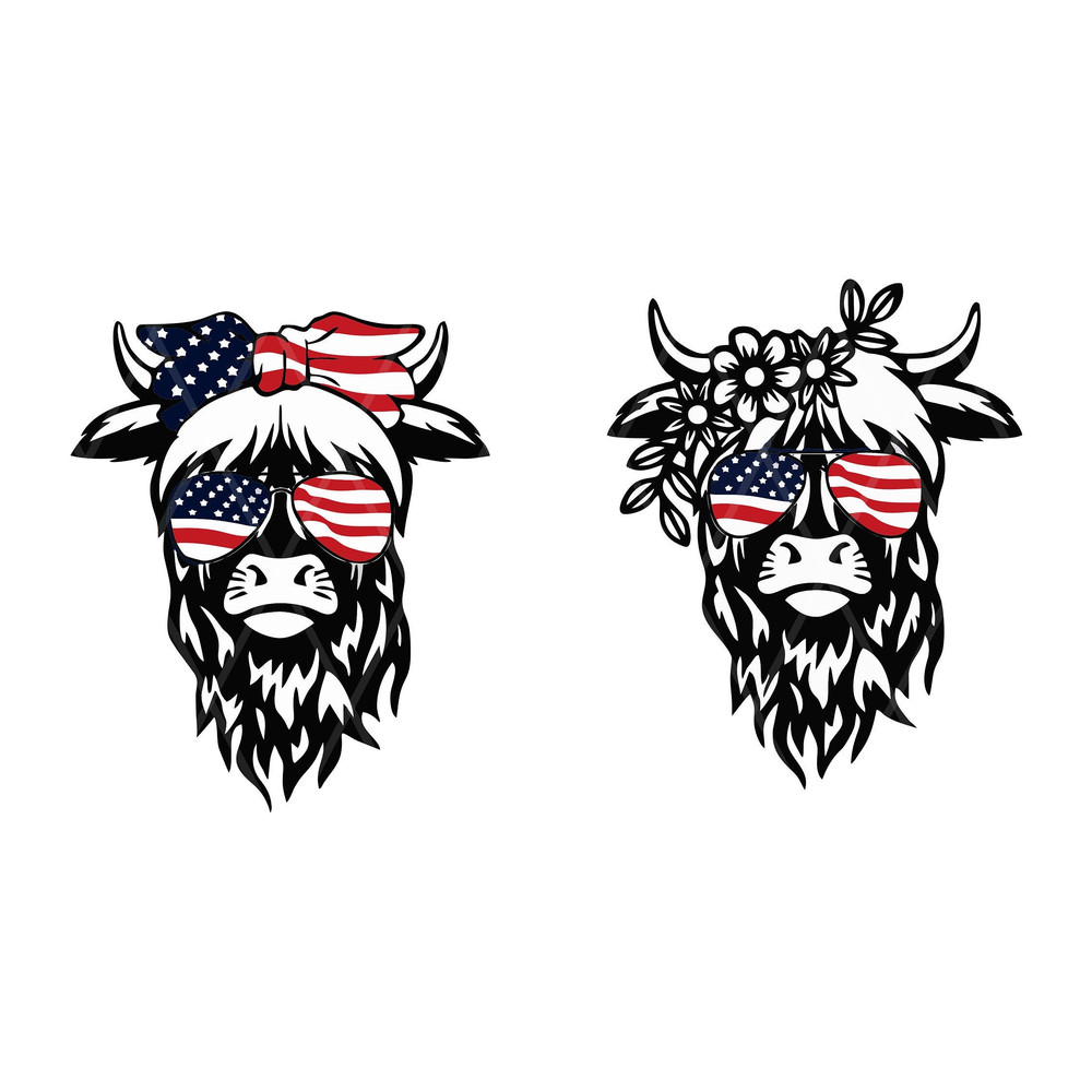 Patriotic Highland Cow SVG, 4th of July SVG, Usa Flag Bandana Sunglasses, Heifer, Png, Files For Cricut, Sublimation Designs Download - 2.jpg