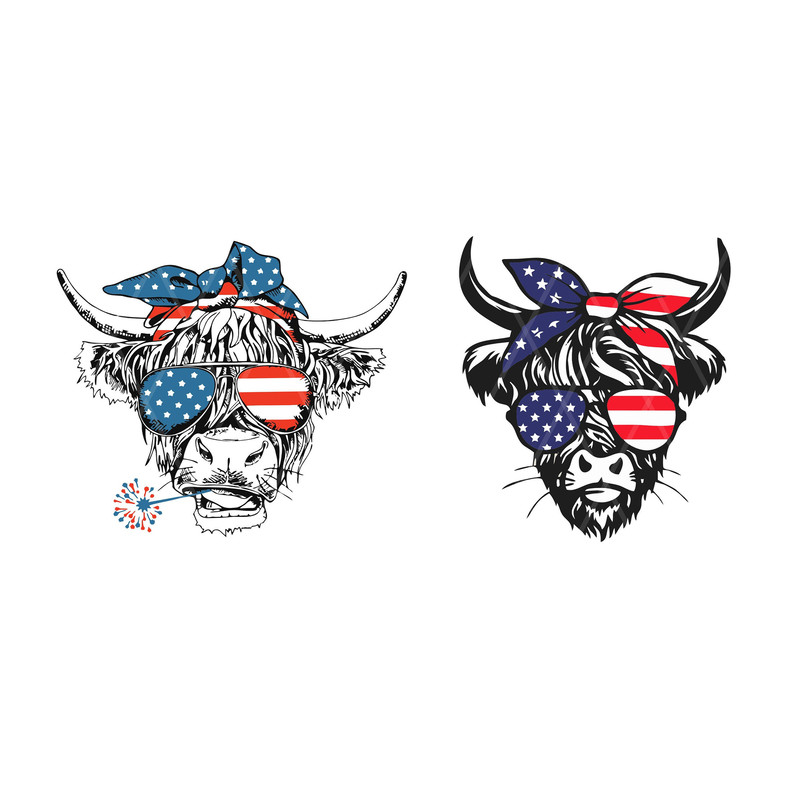 Patriotic Highland Cow SVG, 4th of July SVG, Usa Flag Bandana Sunglasses, Heifer, Png, Files For Cricut, Sublimation Designs Download - 3.jpg