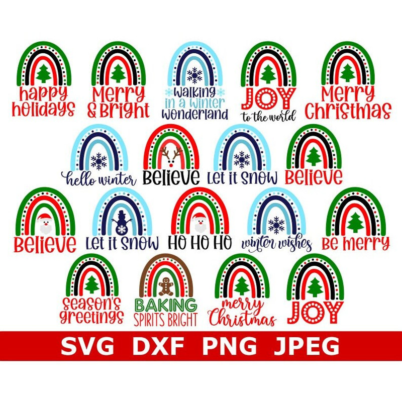 Christmas Rainbow SVG Bundle, Winter Rainbow SVG, Digital Download, Cut File, Sublimation, Clipart (18 svgdxfpngjpeg files) - 1.jpg