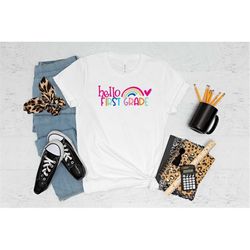 hello 1st grade rainbow school shirt, 2nd grade shirt, kindergarten shirt, preschool shirt, back to school shirt, 1st gr