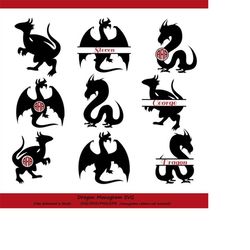 dragon svg, dragon monogram svg, dragon clipart, dragon silhouette, silhouette files, cricut files, dragon cut files, sv