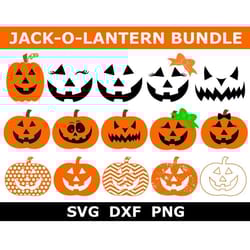 jack-o-lantern svg bundle, halloween svg, pumpkin svg, digital download, cut files, sublimation, clip art (15 individual