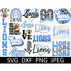 lions svg bundle, football svg, lions shirt svg, digital download, cut file, clipart, sublimation (16 individual svgpngd