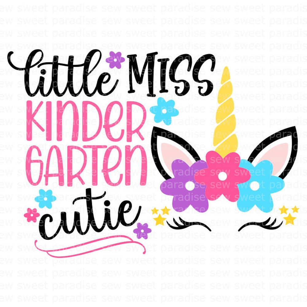 Little Miss Kindergarten Cutie Unicorn SVG, First Day of School SVG, Digital Download, Cut File, Sublimation (includes svgpngdxf files) - 1.jpg