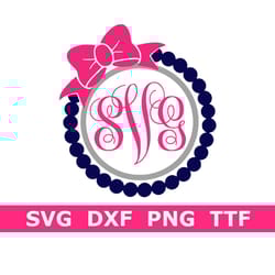 monogram svg ttf alphabet, fancy font circle framebow, digital download, cut file, sublimation, clip art (52 svgpngdxf