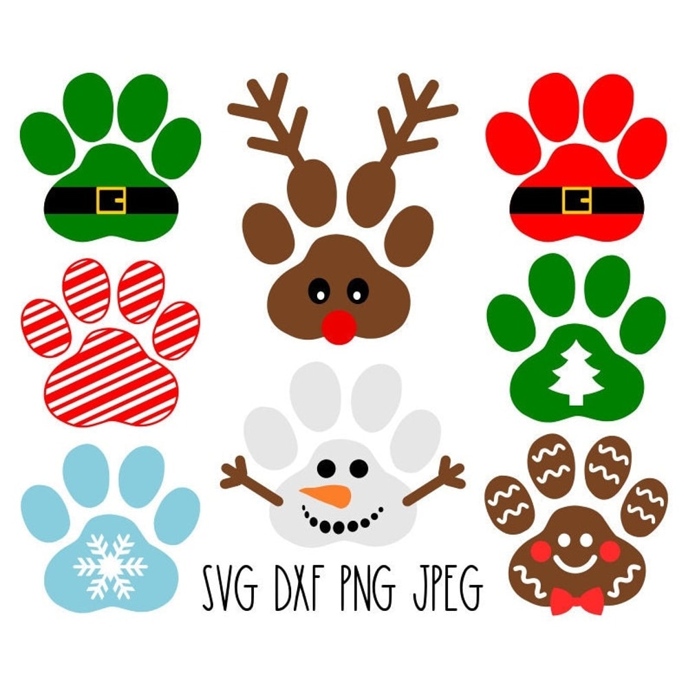 Paw Print SVG Bundle, Dog Bandana SVG, Christmas Dog, Reindeer, Santa, Digital Download, Cut Files, Sublimation (8 svgdxfpngjpeg files) - 1.jpg