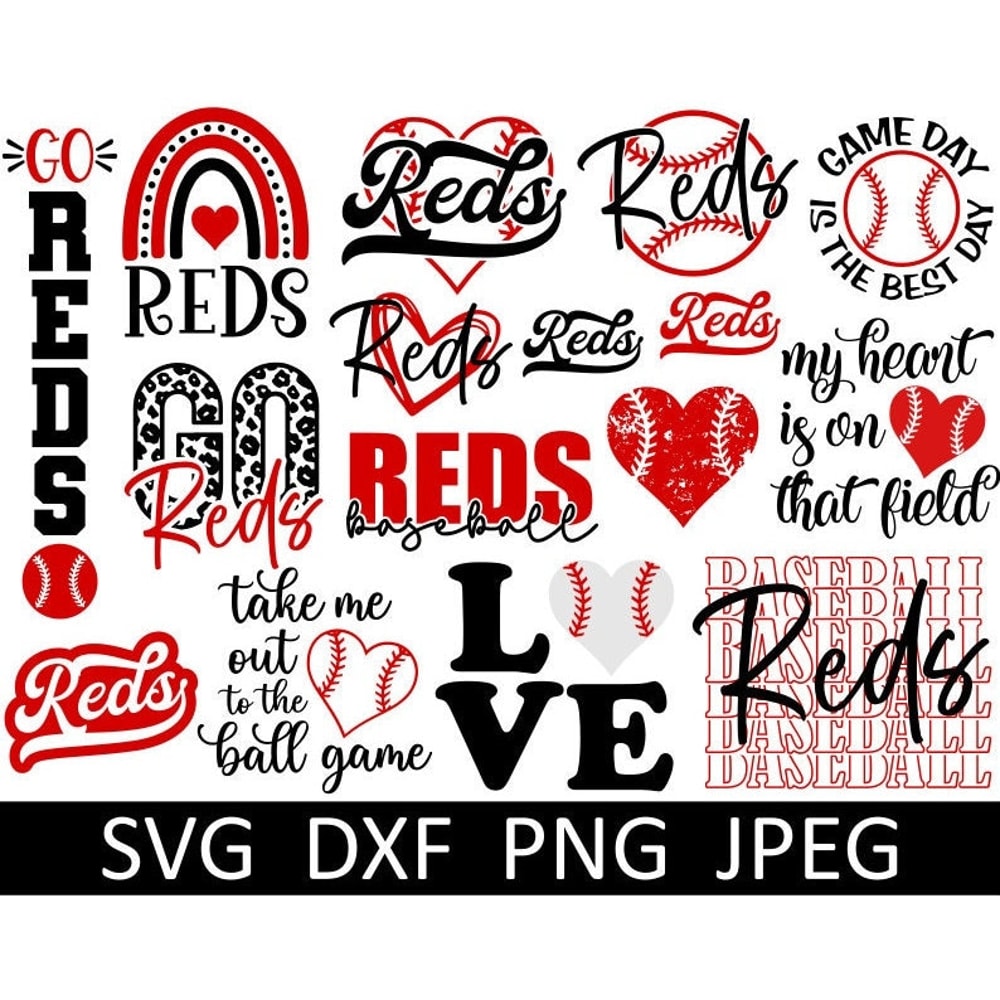 Reds SVG Bundle, Baseball SVG, Reds Shirt SVG, Digital Download, Cut File, Clipart, Sublimation (15 individual svgpngdxfjpeg files) - 1.jpg
