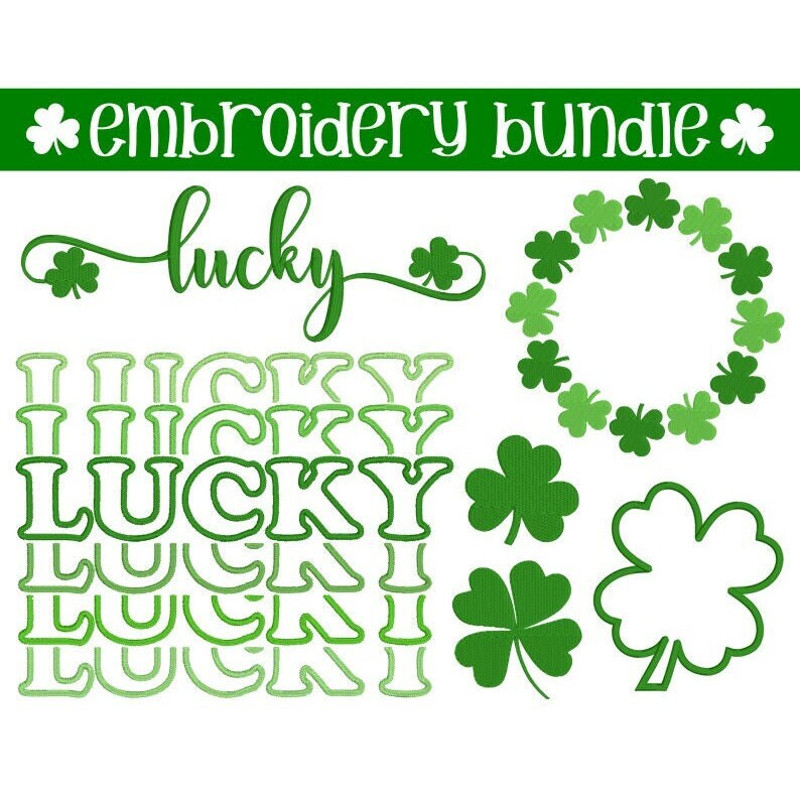 Shamrock Embroidery Designs, MACHINE EMBROIDERY, Lucky Embroidery, St Patrick's Embroidery, 6 Designs, Digital Download, 4x4, 5x7, 6x10 Hoop - 1.jpg