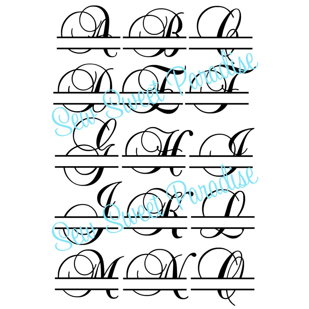 Split Monogram SVGDXFPNG, Fancy Script Frames Alphabet, Digital Download, Cut Files, Engraving, Etching, 26 individual svgdxfpng files - 2.jpg