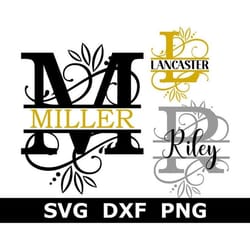 split monogram svgdxfpng, split flourish frame alphabet, digital download, cut files, engraving, 26 individual svgdxfpng