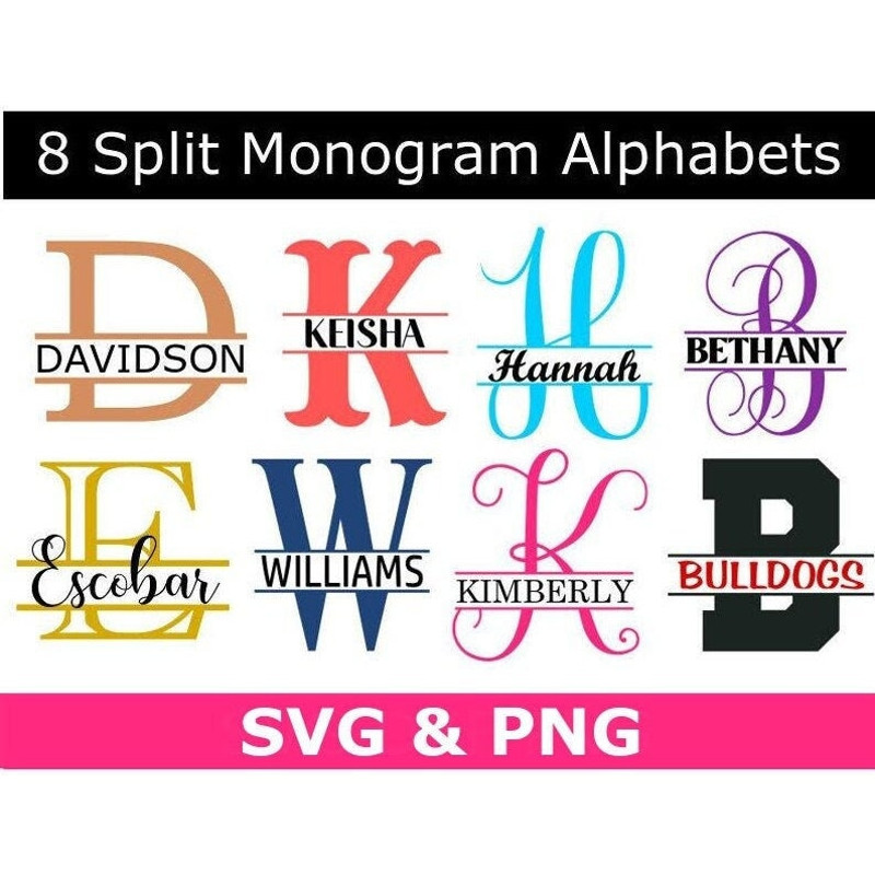 Split Monogram SVGPNG, 8 Split Monogram Frame Alphabets, Digital Download, Cut Files, Engraving, Sublimation (individual svg & png files) - 1.jpg