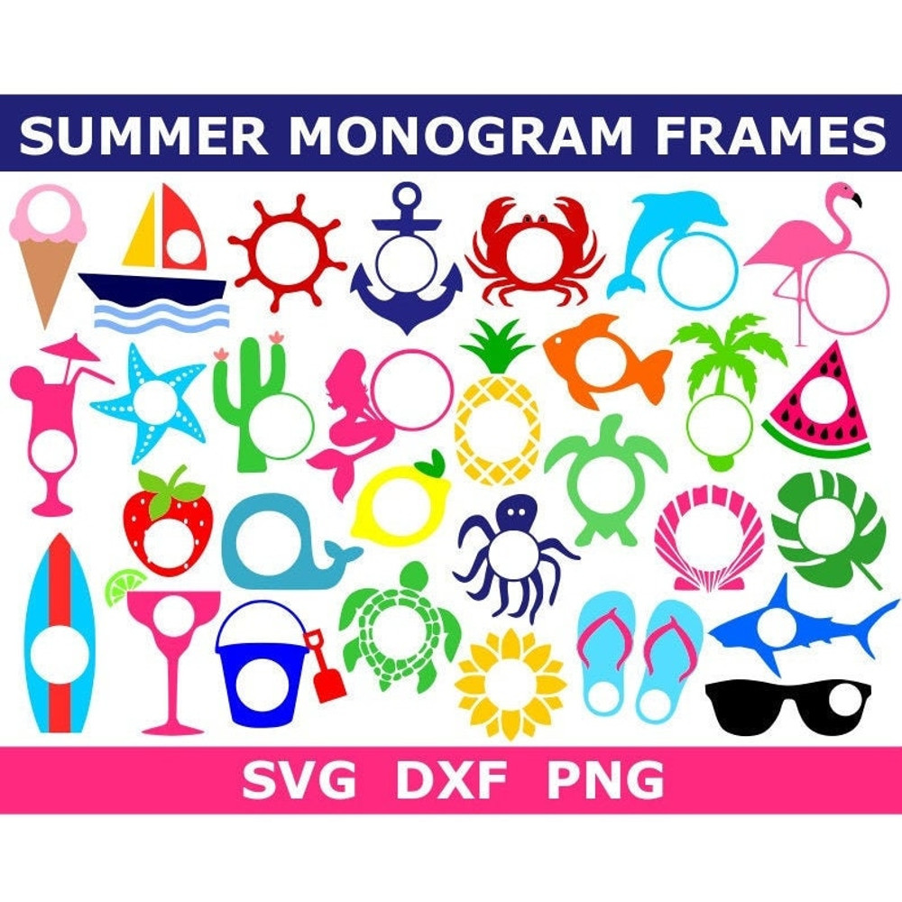 Summer SVG Bundle, Monogram SVG Bundle, Monogram Frames, Digital DownloadCut Files, Sublimation, Clip Art (30 individual svgpngdxf files) - 1.jpg
