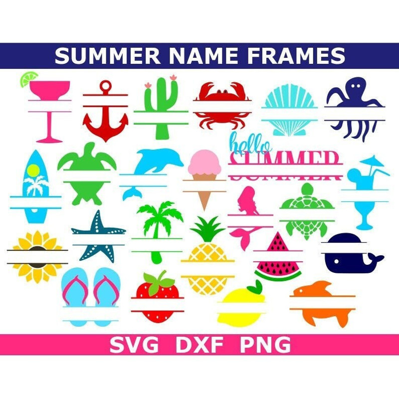 Summer SVG Bundle, Split Name Frames SVG, Beach SVG, Digital Download, Cut Files, Sublimation, Clipart (25 individual svgpngdxf files) - 1.jpg