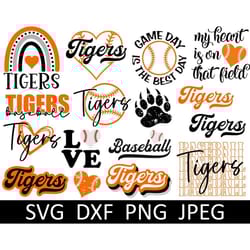 tigers svg bundle, baseball svg, tigers shirt svg, digital download, cut file, clipart, sublimation (16 individual svgpn