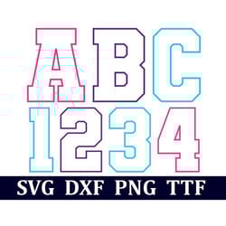 varsity outline svgdxfpng .ttf, block letters, school letters, digital download, cut files, 36 individual svgdxfpng fil