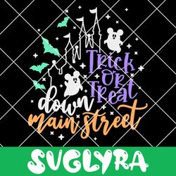 trick or treat down main street svg, mouse halloween svg, halloween castle svg, halloween svg, cut files, svg, dxf, png