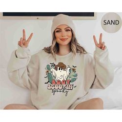 halloween sweatshirt boot scootin spooky sweater western retro halloween crewneck cute ghost hoodie funny boo halloween